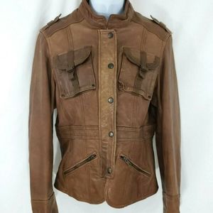 Vintage Cognac Leather Military Jacket